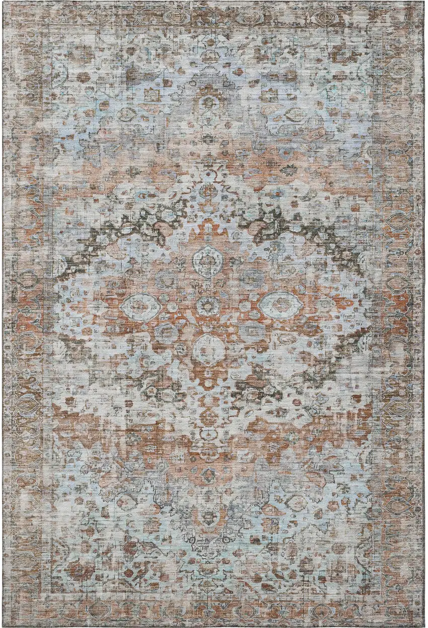 Rust And Beige Oriental Washable Area Rug With UV Protection Photo 3