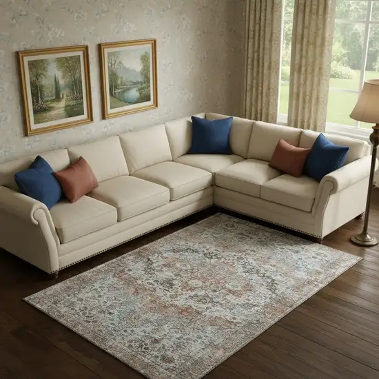 Rust And Beige Oriental Washable Area Rug With UV Protection Photo 2