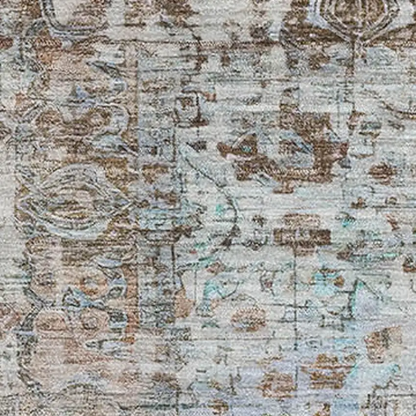 Rust And Beige Oriental Washable Area Rug With UV Protection Photo 2