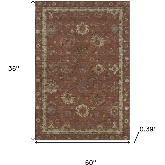Rust And Beige Oriental Washable Area Rug With UV Protection Photo 9