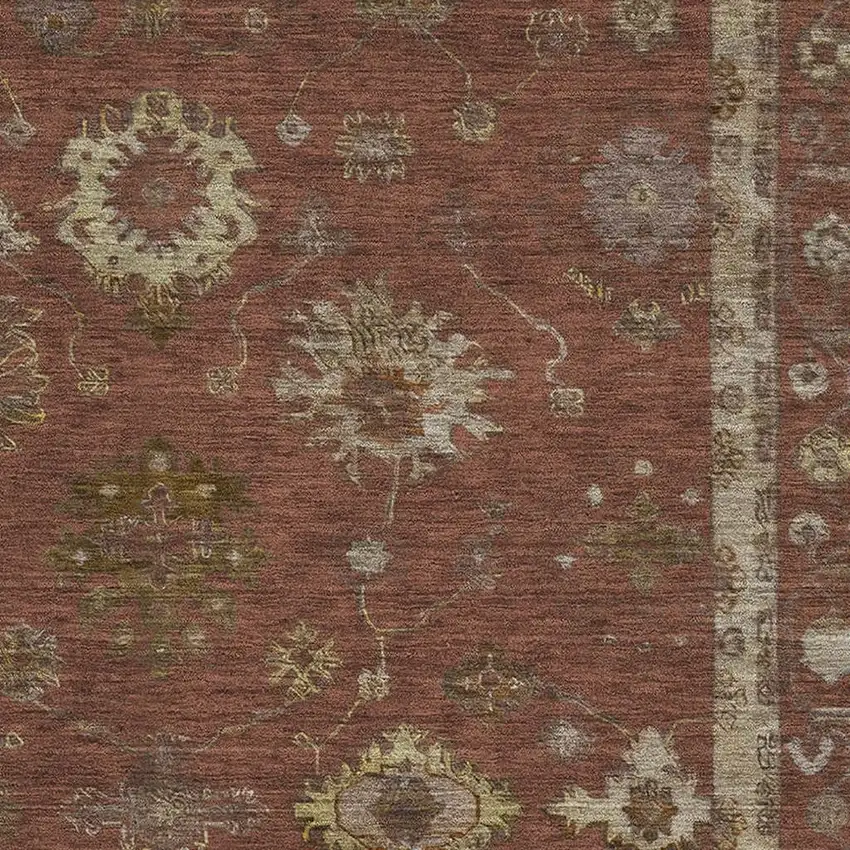 Rust And Beige Oriental Washable Area Rug With UV Protection Photo 3