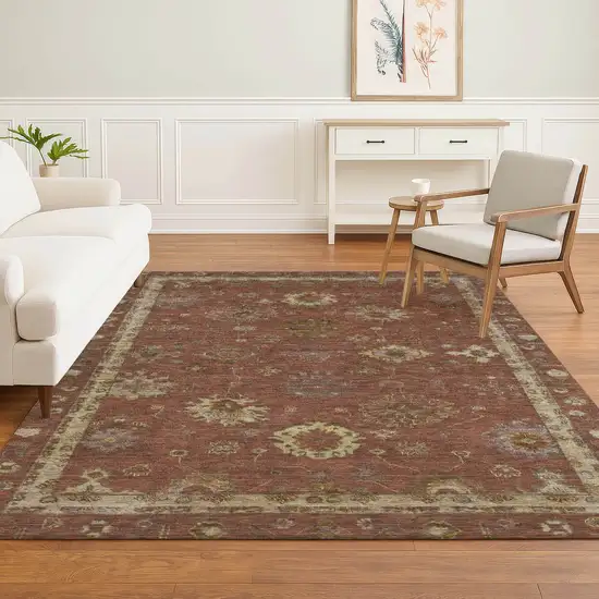 Rust And Beige Oriental Washable Area Rug With UV Protection Photo 6