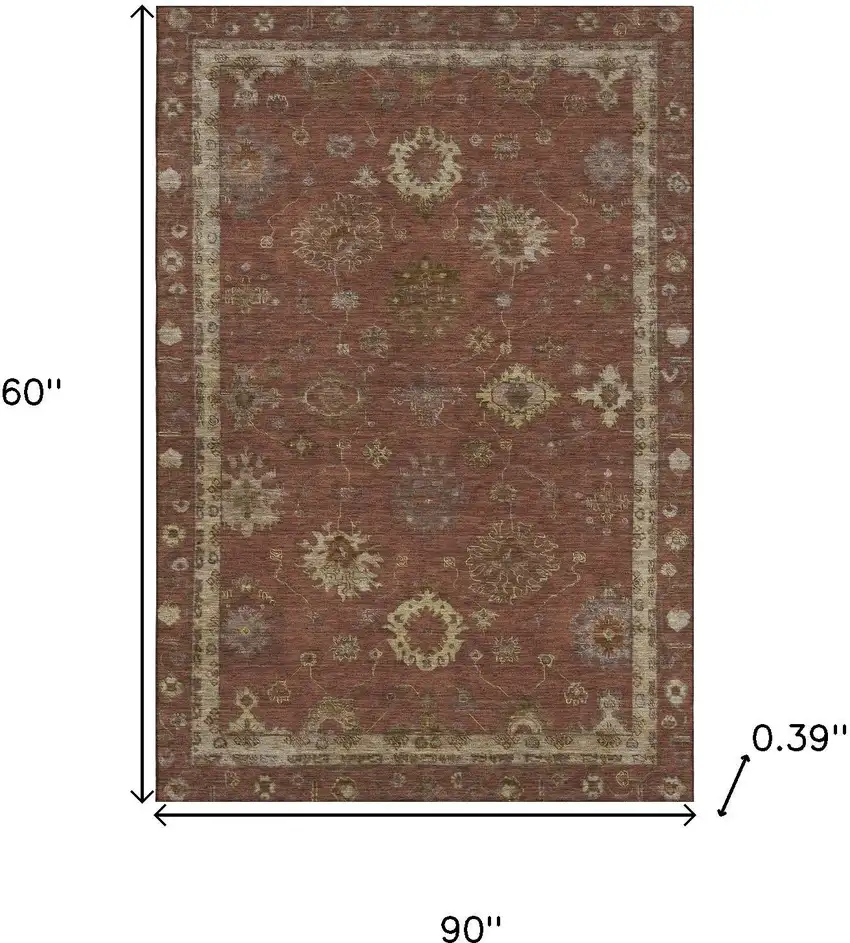 Rust And Beige Oriental Washable Area Rug With UV Protection Photo 9