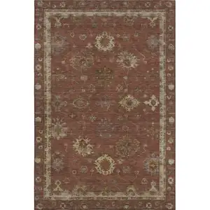 Photo of Rust And Beige Oriental Washable Area Rug With UV Protection