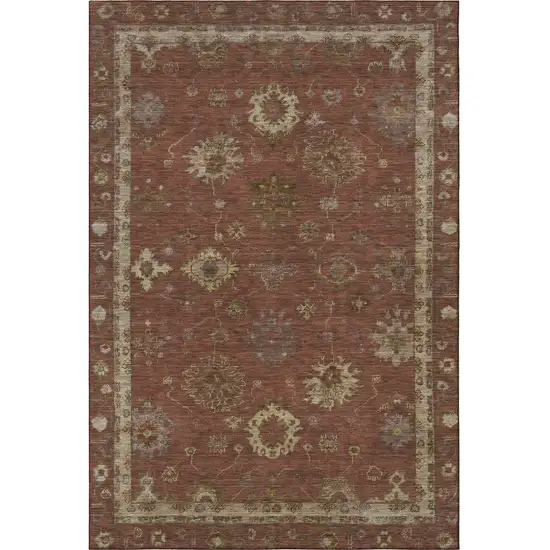 Rust And Beige Oriental Washable Area Rug With UV Protection Photo 4