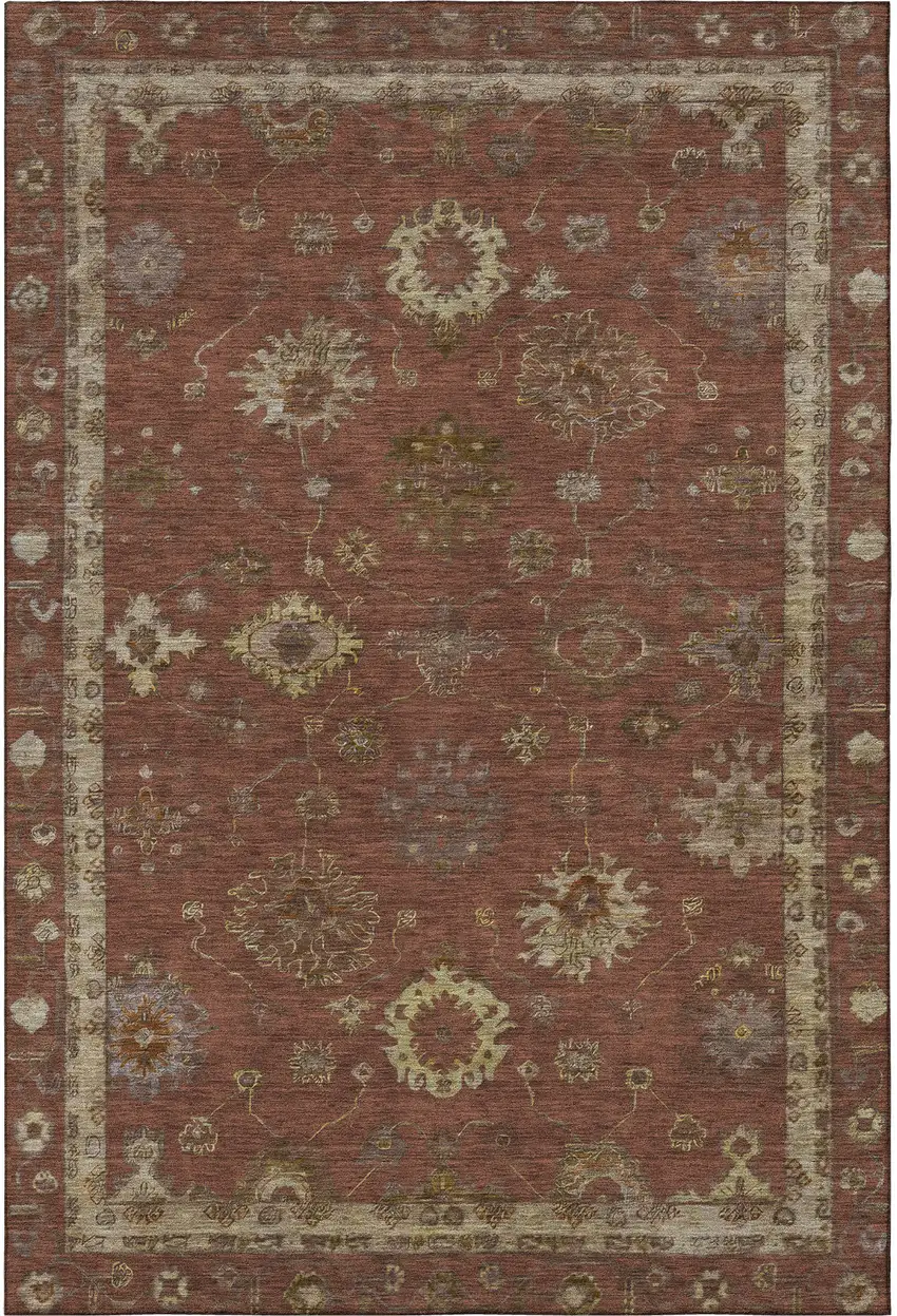 Rust And Beige Oriental Washable Area Rug With UV Protection Photo 4