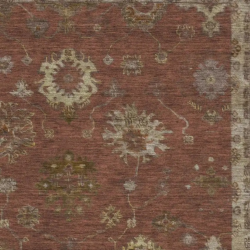 Rust And Beige Oriental Washable Area Rug With UV Protection Photo 3