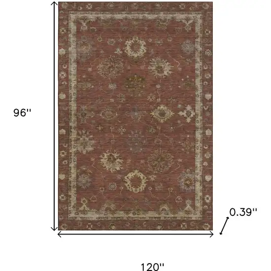 Rust And Beige Oriental Washable Area Rug With UV Protection Photo 9