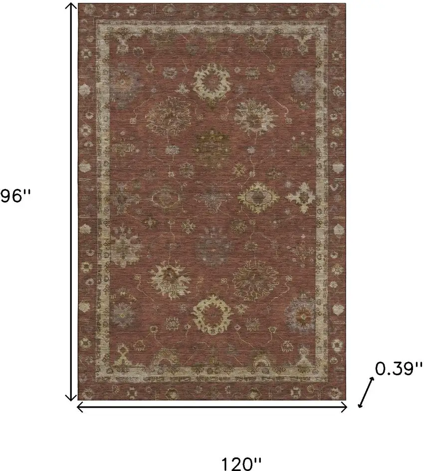 Rust And Beige Oriental Washable Area Rug With UV Protection Photo 9