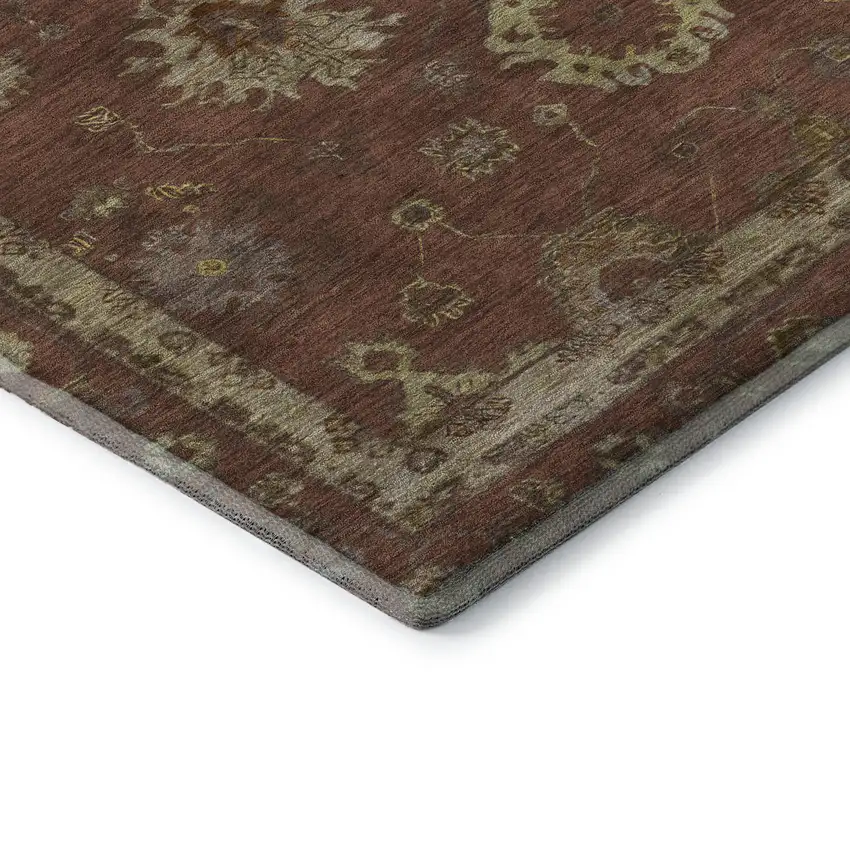 Rust And Beige Oriental Washable Area Rug With UV Protection Photo 7