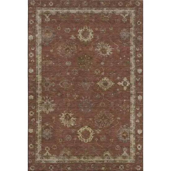 Rust And Beige Oriental Washable Area Rug With UV Protection Photo 1