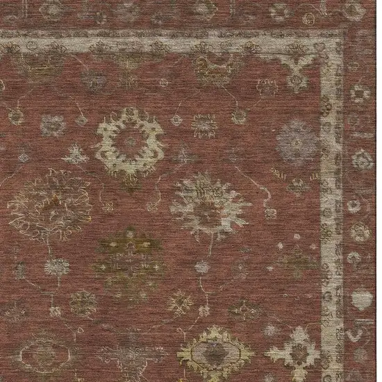 Rust And Beige Oriental Washable Area Rug With UV Protection Photo 4