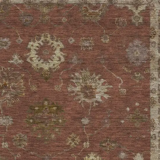 Rust And Beige Oriental Washable Area Rug With UV Protection Photo 3