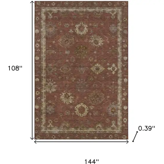 Rust And Beige Oriental Washable Area Rug With UV Protection Photo 9