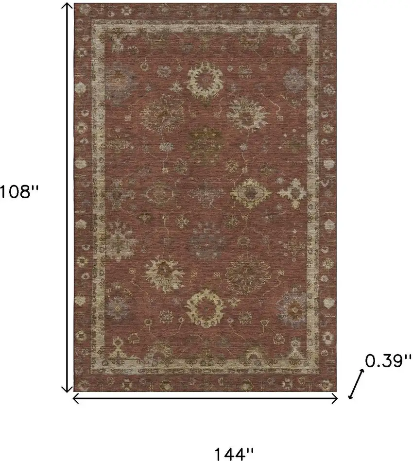 Rust And Beige Oriental Washable Area Rug With UV Protection Photo 9
