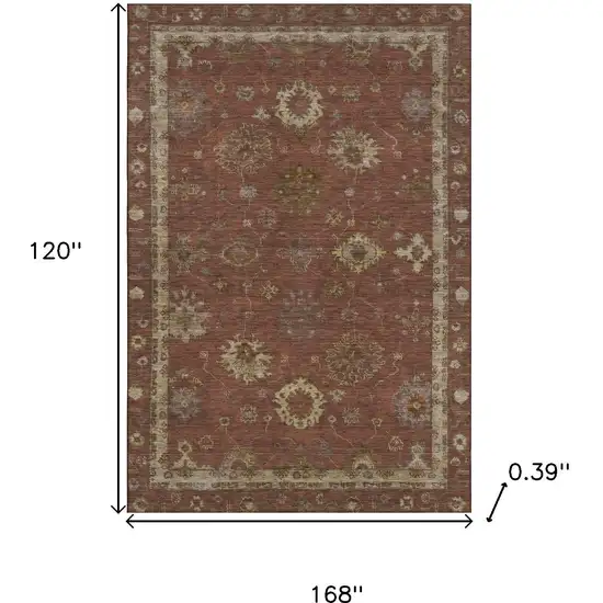 Rust And Beige Oriental Washable Area Rug With UV Protection Photo 9