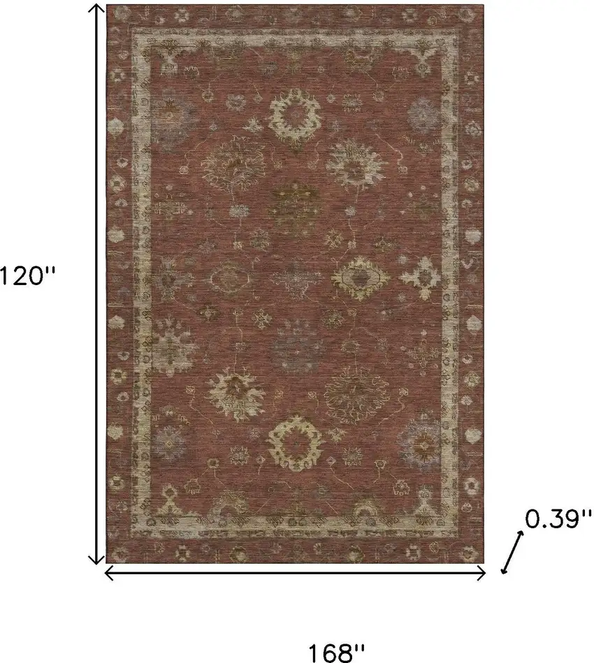 Rust And Beige Oriental Washable Area Rug With UV Protection Photo 9