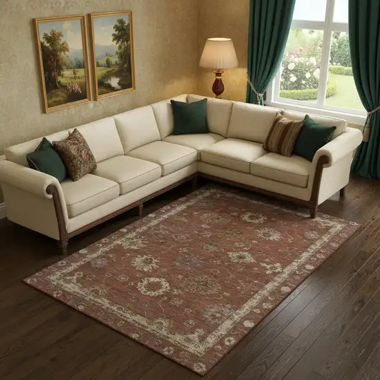 Rust And Beige Oriental Washable Area Rug With UV Protection Photo 2