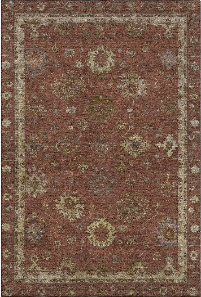 Rust And Beige Oriental Washable Area Rug With UV Protection Photo 1