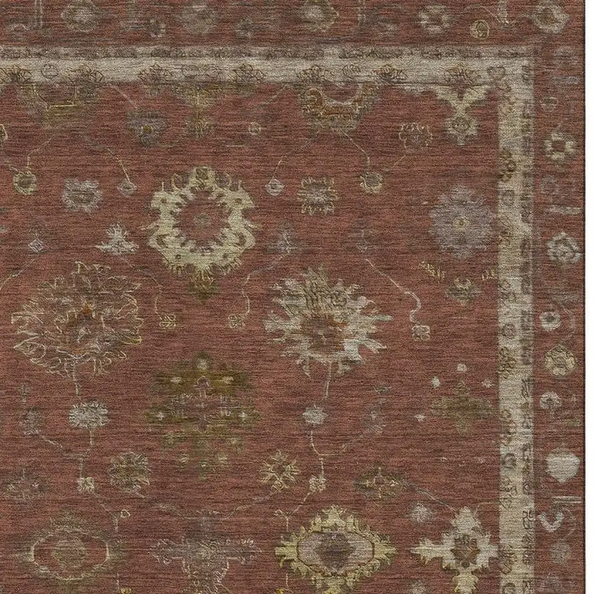 Rust And Beige Oriental Washable Area Rug With UV Protection Photo 3