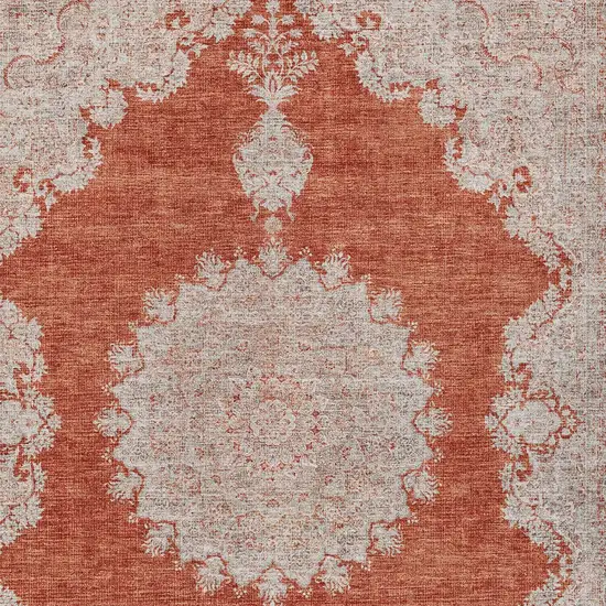 Rust And Beige Oriental Washable Indoor Outdoor Area Rug Photo 6