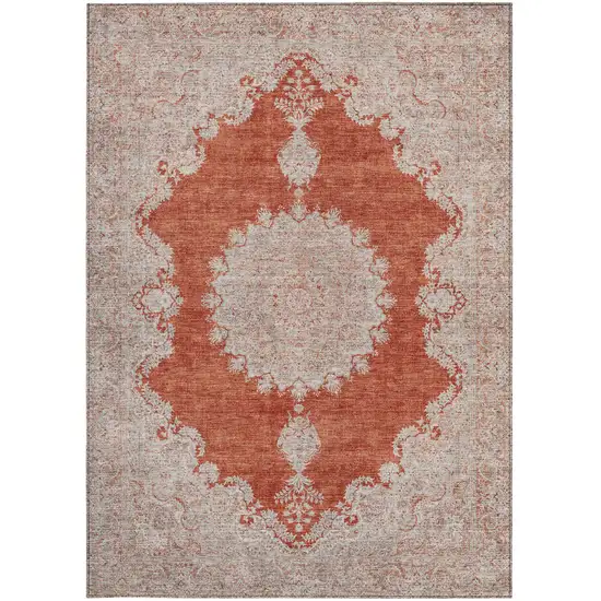 Rust And Beige Oriental Washable Indoor Outdoor Area Rug Photo 7