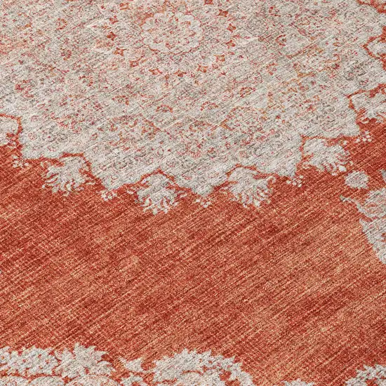 Rust And Beige Oriental Washable Indoor Outdoor Area Rug Photo 5