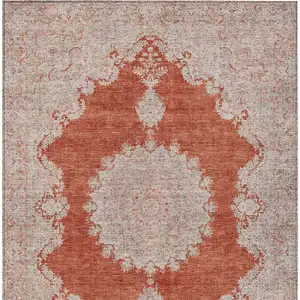 Photo of Rust And Beige Oriental Washable Indoor Outdoor Area Rug
