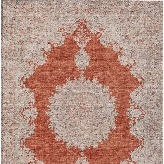 Rust And Beige Oriental Washable Indoor Outdoor Area Rug Photo 6