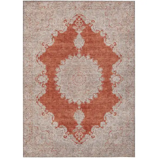 Rust And Beige Oriental Washable Indoor Outdoor Area Rug Photo 2