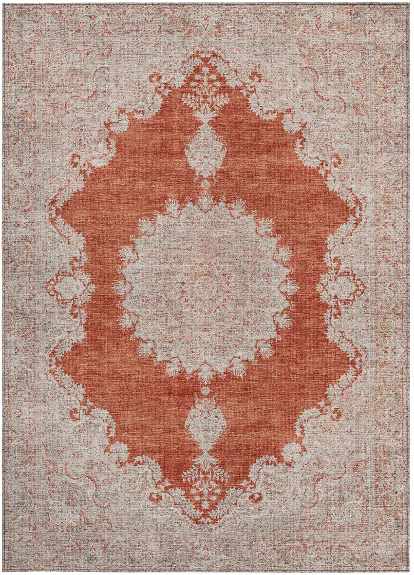Rust And Beige Oriental Washable Indoor Outdoor Area Rug Photo 7