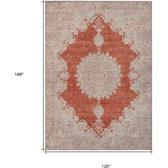 Rust And Beige Oriental Washable Indoor Outdoor Area Rug Photo 3