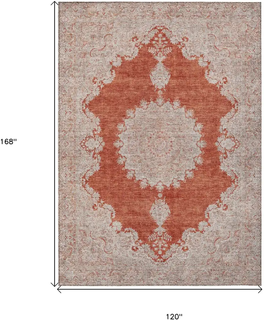 Rust And Beige Oriental Washable Indoor Outdoor Area Rug Photo 3