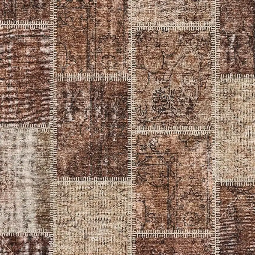 Rust And Beige Patchwork Washable Area Rug With UV Protection Photo 4