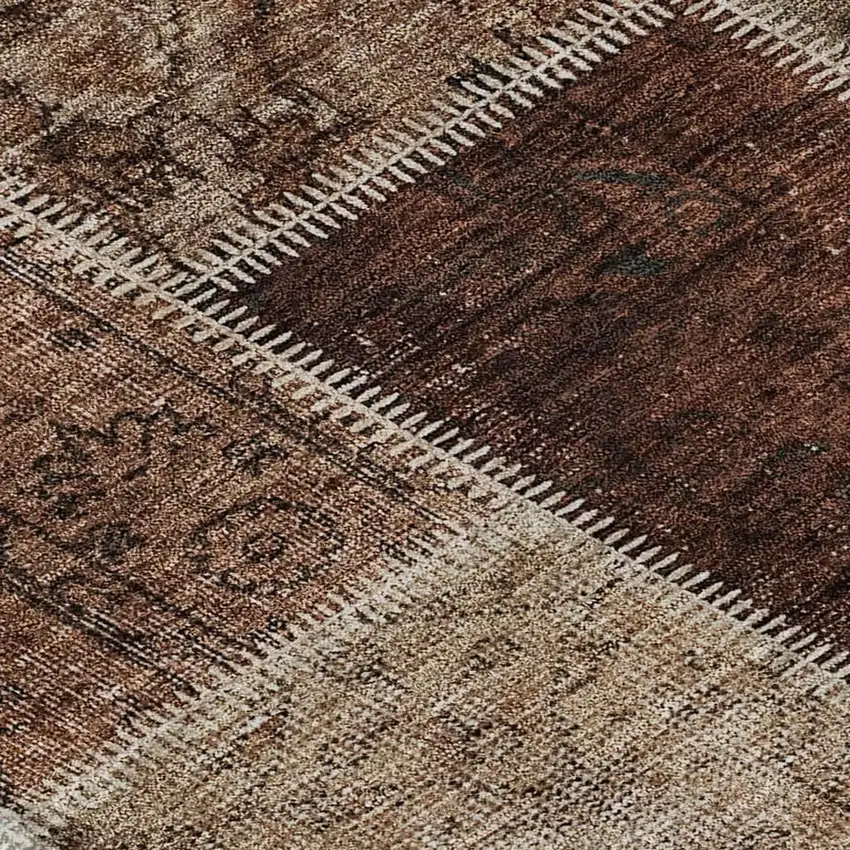 Rust And Beige Patchwork Washable Area Rug With UV Protection Photo 9