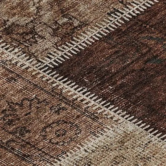 Rust And Beige Patchwork Washable Area Rug With UV Protection Photo 8