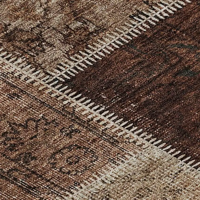 Rust And Beige Patchwork Washable Area Rug With UV Protection Photo 8
