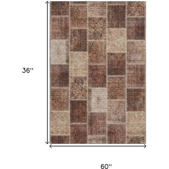 Rust And Beige Patchwork Washable Area Rug With UV Protection Photo 3
