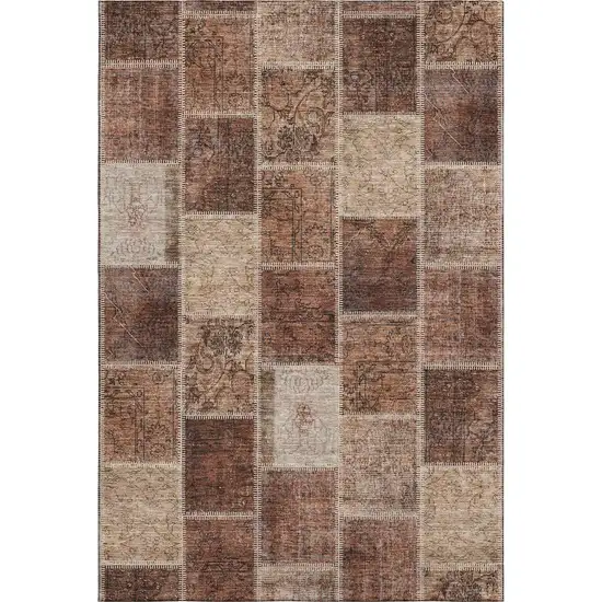 Rust And Beige Patchwork Washable Area Rug With UV Protection Photo 3