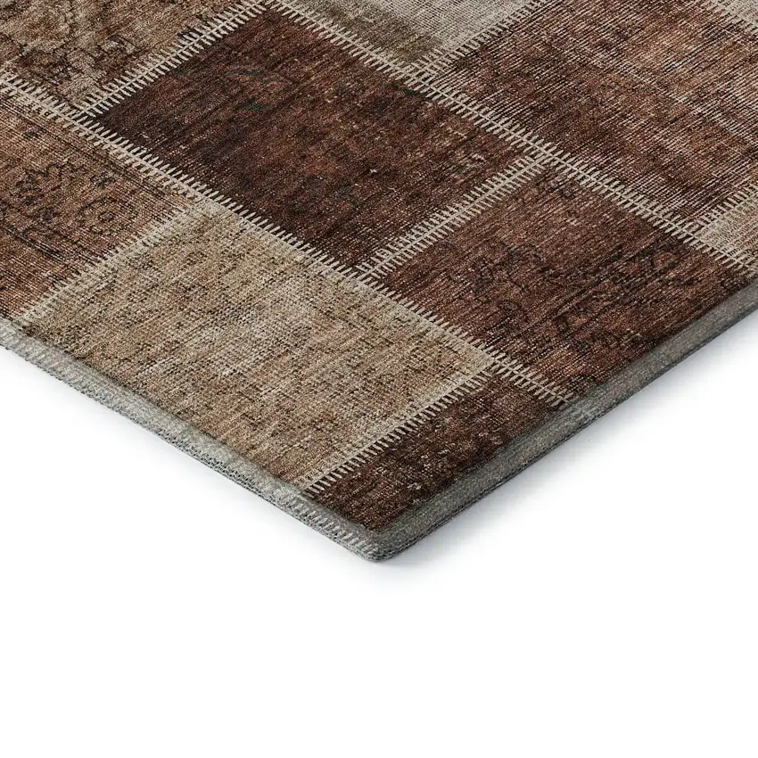Rust And Beige Patchwork Washable Area Rug With UV Protection Photo 5