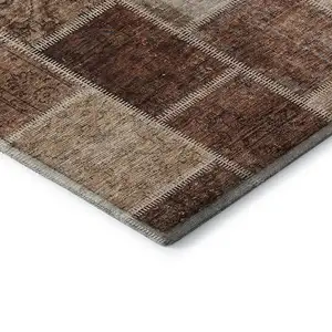 Photo of Rust And Beige Patchwork Washable Area Rug With UV Protection