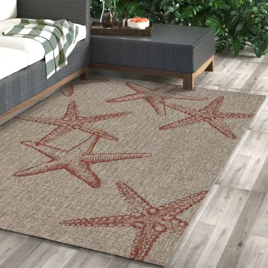 Rust And Beige Starfish Square Rug Photo 6