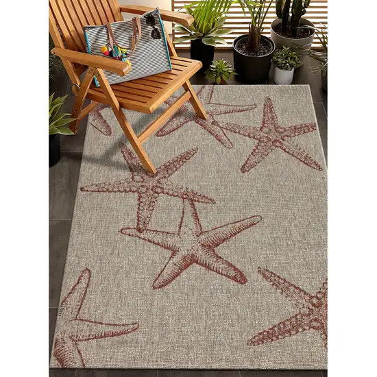 Rust And Beige Starfish Square Rug Photo 7