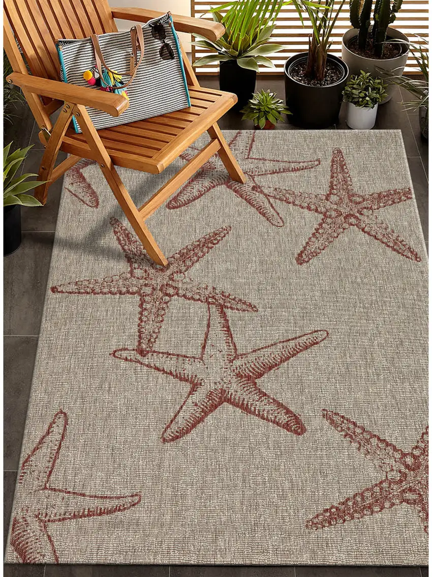 Rust And Beige Starfish Square Rug Photo 7