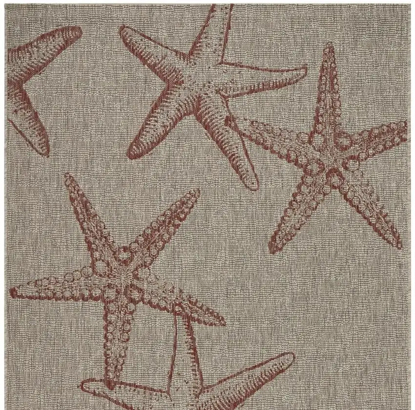 Rust And Beige Starfish Square Rug Photo 5