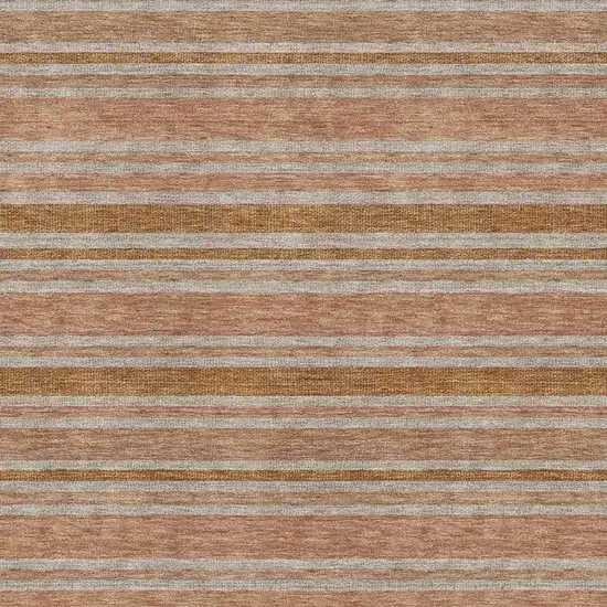 Rust And Beige Striped Washable Area Rug With UV Protection Photo 3