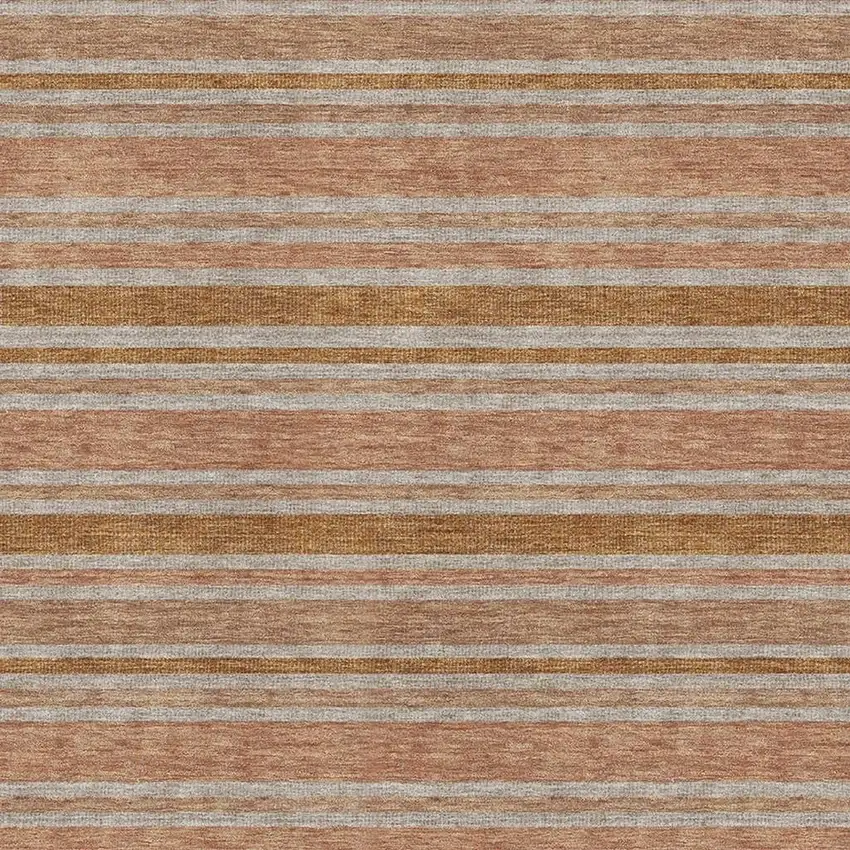 Rust And Beige Striped Washable Area Rug With UV Protection Photo 3