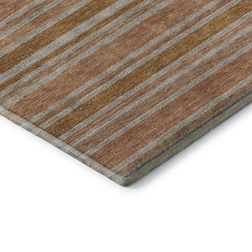 Rust And Beige Striped Washable Area Rug With UV Protection Photo 9