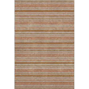 Photo of Rust And Beige Striped Washable Area Rug With UV Protection