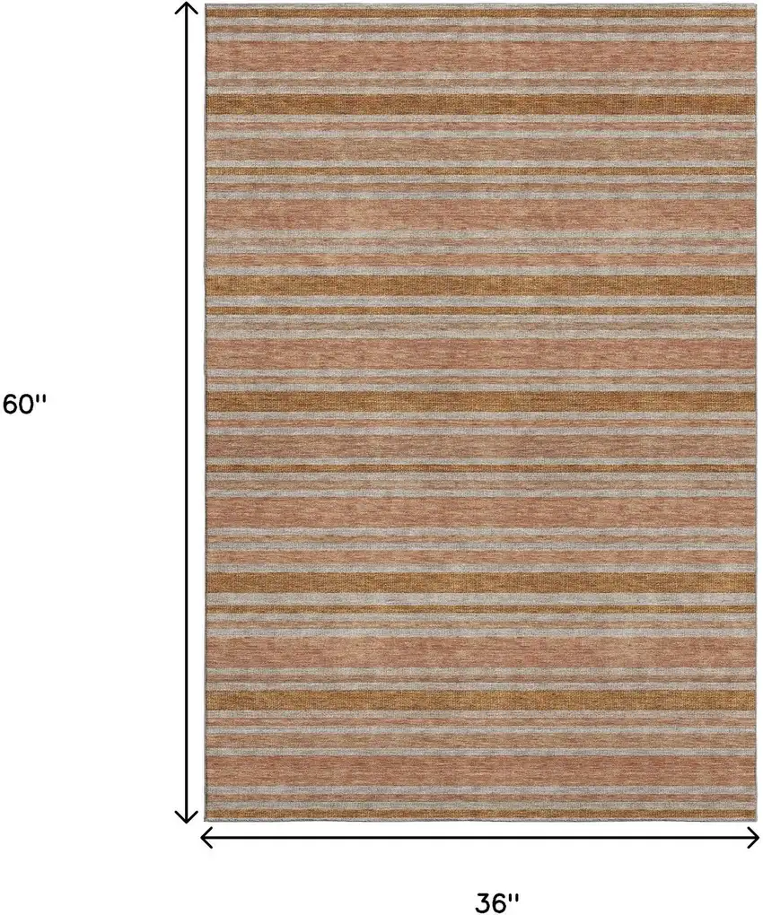 Rust And Beige Striped Washable Area Rug With UV Protection Photo 7